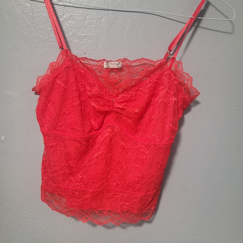 Free People Pink Ruffled Fitted Sleeveless Camisole